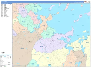 Quincy, MA ColorCast style ZIP Code wall map