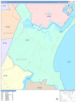 Revere, MA ColorCast style ZIP Code wall map