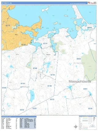 Weymouth, MA Business Reference style ZIP Code wall map