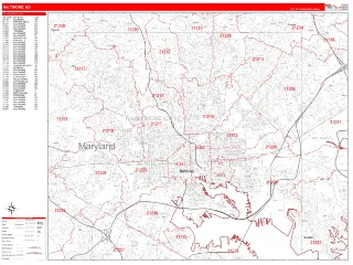 Baltimore, MD RedLine style ZIP Code wall map