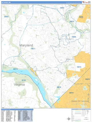 Bethesda, MD Business Reference style ZIP Code wall map