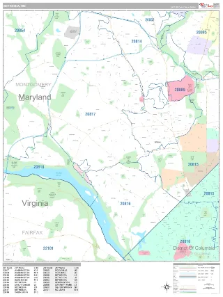 Bethesda, MD Classic style ZIP Code wall map