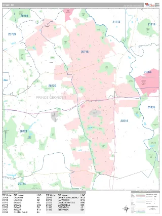 Bowie, MD Classic style ZIP Code wall map