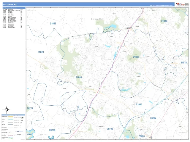 Columbia, MD ZIP Code Wall Map, Business Reference style