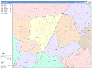 Columbia, MD ColorCast style ZIP Code wall map