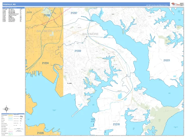 Dundalk, MD ZIP Code Wall Map, Business Reference style