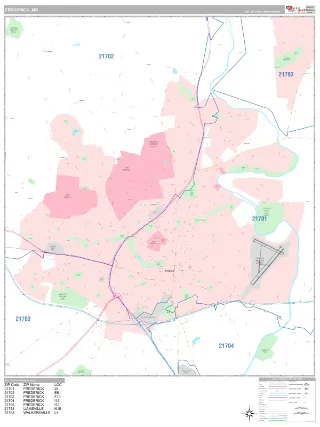 Frederick, MD Classic style ZIP Code wall map