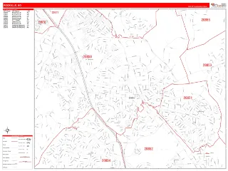 Rockville, MD RedLine style ZIP Code wall map