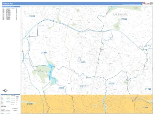 Towson, MD Business Reference style ZIP Code wall map