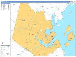 Portland, ME Business Reference style ZIP Code wall map