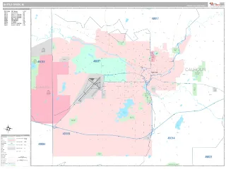 Battle Creek, MI Classic style ZIP Code wall map