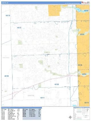 Canton, MI Business Reference style ZIP Code wall map
