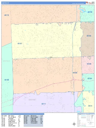 Canton, MI ColorCast style ZIP Code wall map