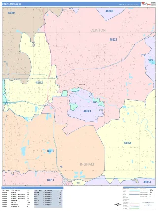 East Lansing, MI ColorCast style ZIP Code wall map
