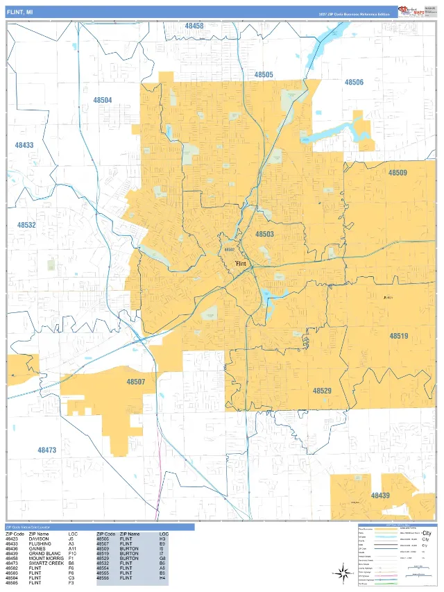 Flint, MI ZIP Code Wall Map, Business Reference style