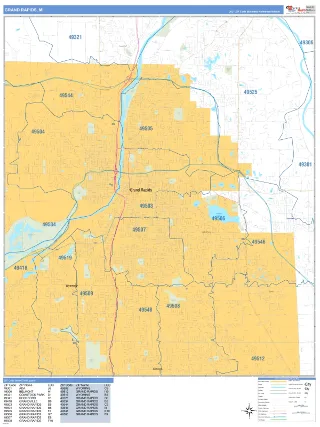 Grand Rapids, MI Business Reference style ZIP Code wall map