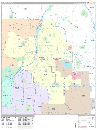 Grand Rapids, MI Classic style ZIP Code wall map