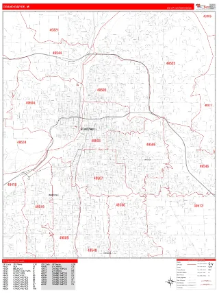 Grand Rapids, MI RedLine style ZIP Code wall map