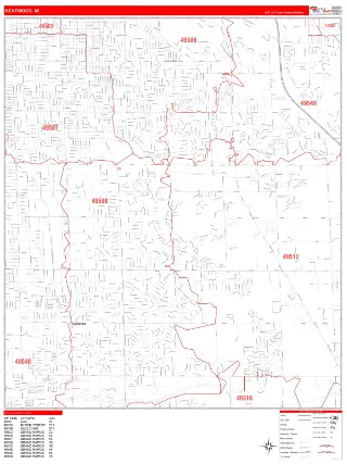 Kentwood, MI RedLine style ZIP Code wall map