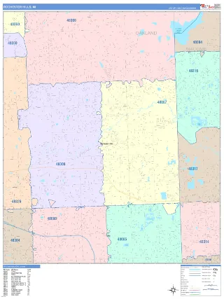 Rochester Hills, MI ColorCast style ZIP Code wall map
