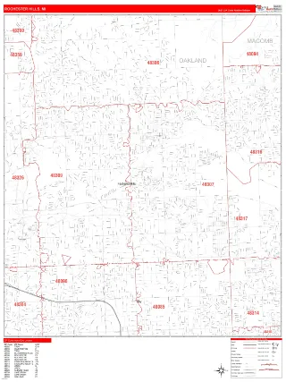 Rochester Hills, MI RedLine style ZIP Code wall map