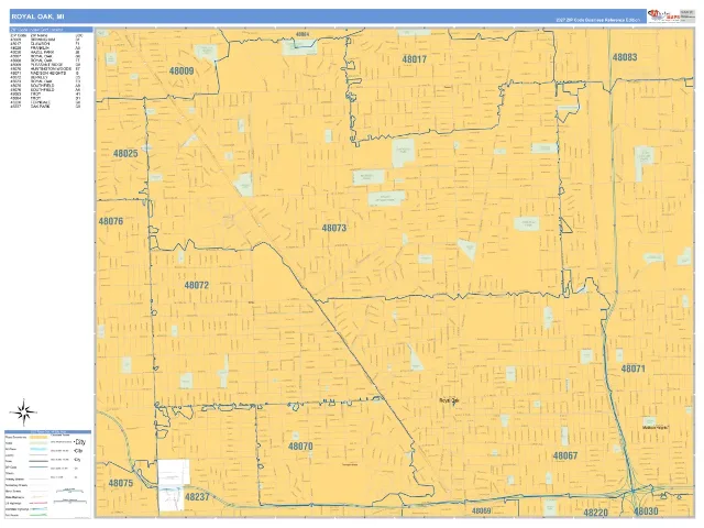 Royal Oak, MI ZIP Code Wall Map, Business Reference style