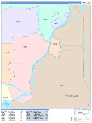 Saginaw, MI ColorCast style ZIP Code wall map