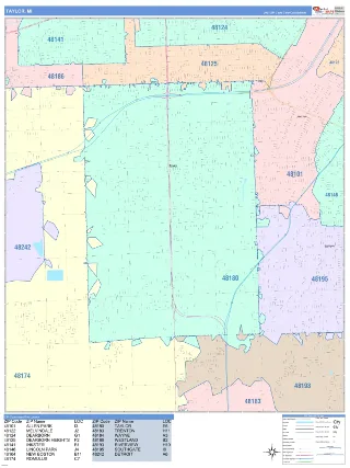Taylor, MI ColorCast style ZIP Code wall map