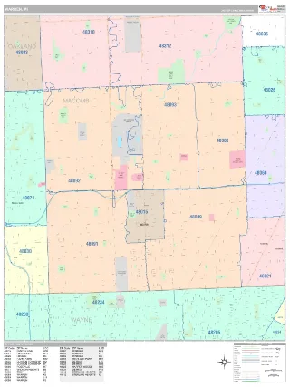Warren, MI Classic style ZIP Code wall map