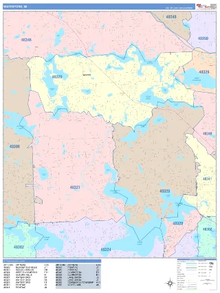 Waterford, MI ColorCast style ZIP Code wall map