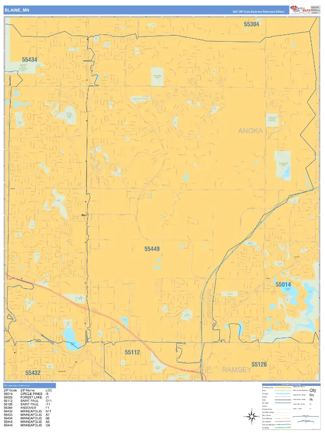 Blaine, MN ZIP Code Wall Map, Business Reference style