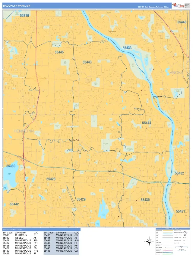 Brooklyn Park, MN ZIP Code Wall Map, Business Reference style