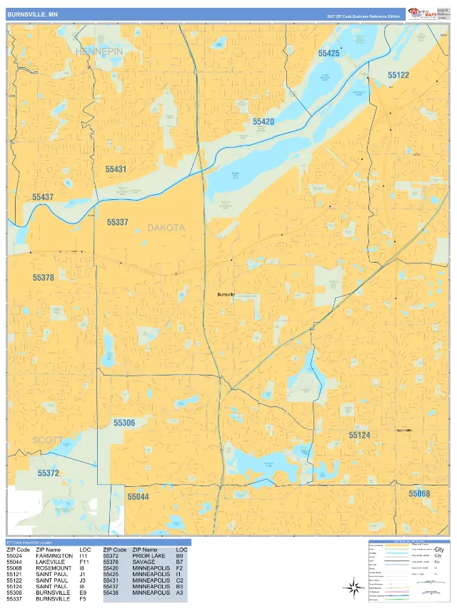Burnsville, MN ZIP Code Wall Map, Business Reference style
