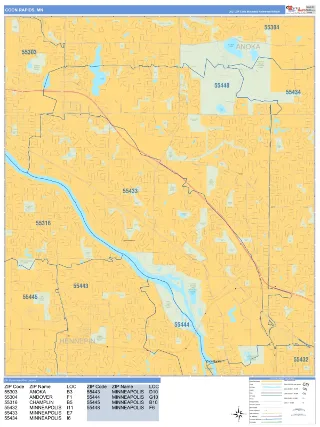 Coon Rapids, MN Business Reference style ZIP Code wall map