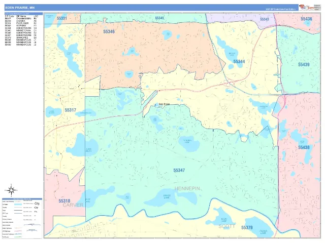 Eden Prairie, MN ZIP Code Wall Map, ColorCast style