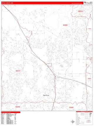 Maple Grove, MN RedLine style ZIP Code wall map