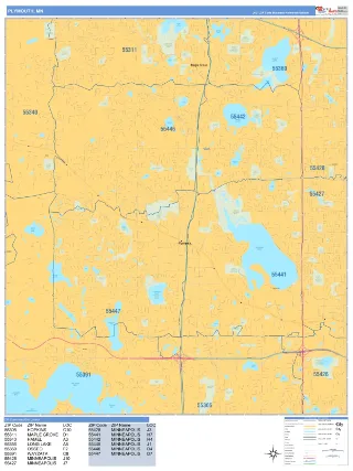 Plymouth, MN Business Reference style ZIP Code wall map