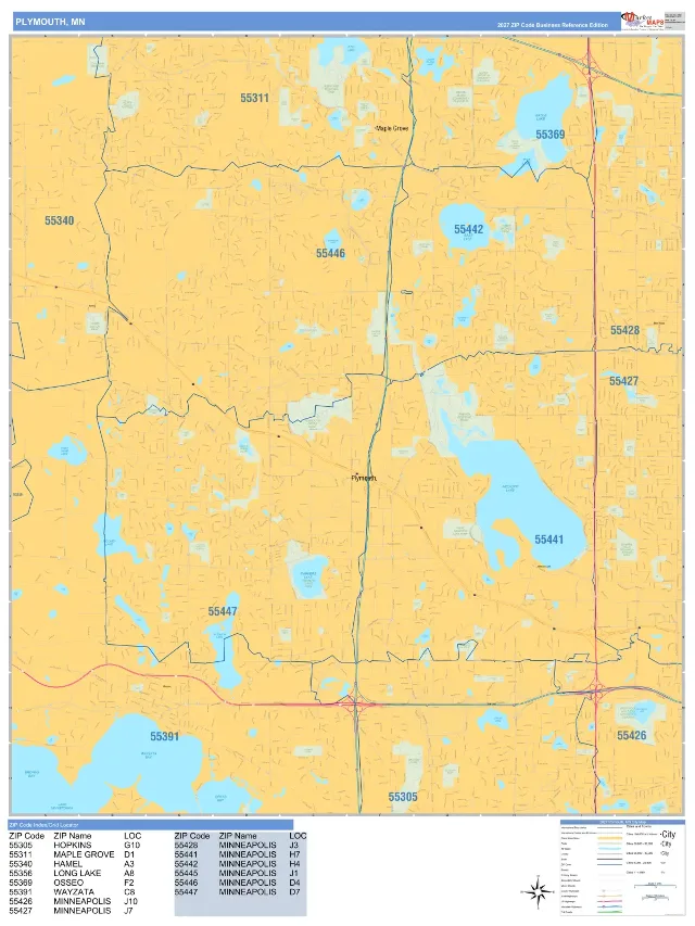 Plymouth, MN ZIP Code Wall Map, Business Reference style