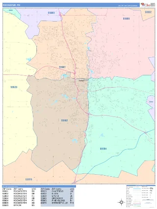 Rochester, MN ColorCast style ZIP Code wall map