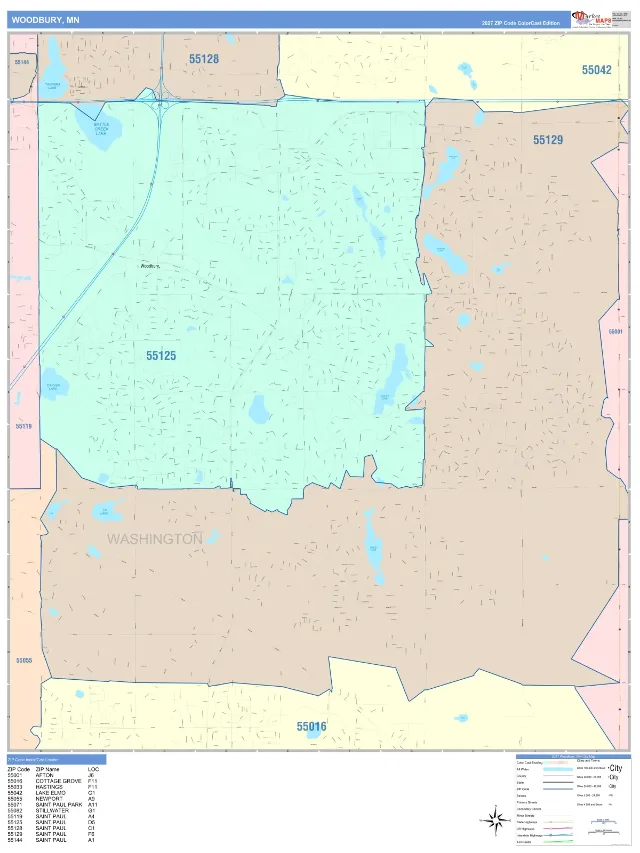 Woodbury, MN ZIP Code Wall Map, ColorCast style