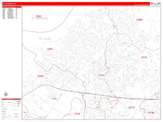 Florissant, MO RedLine style ZIP Code wall map