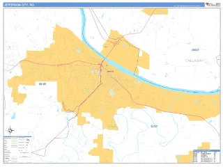 Jefferson City, MO Business Reference style ZIP Code wall map
