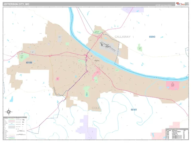 Jefferson City, MO ZIP Code Wall Map, Classic style