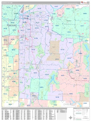Kansas City, MO Classic style ZIP Code wall map