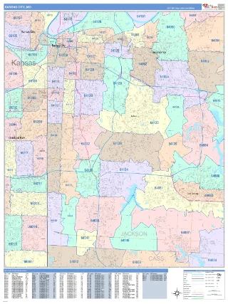 Kansas City, MO ColorCast style ZIP Code wall map