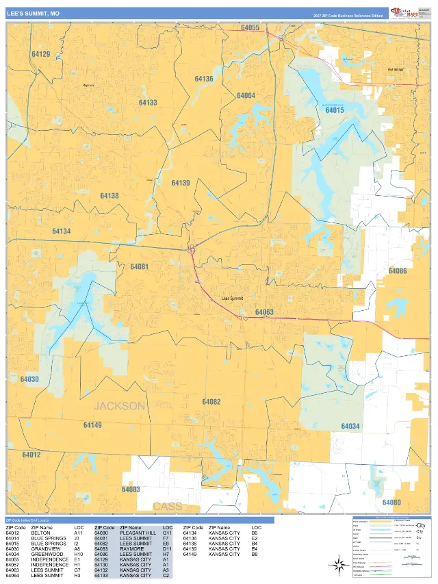 Lee's Summit, MO ZIP Code Wall Map, Business Reference style