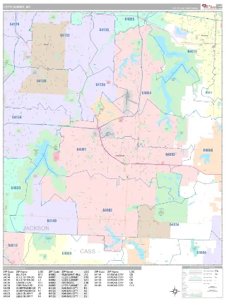 Lee's Summit, MO Classic style ZIP Code wall map