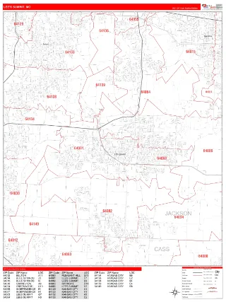 Lee's Summit, MO RedLine style ZIP Code wall map
