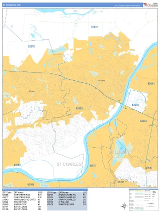 St Charles, MO Business Reference style ZIP Code wall map