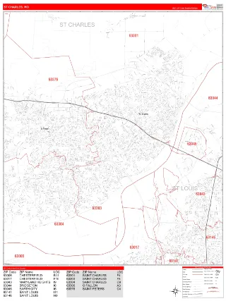 St Charles, MO RedLine style ZIP Code wall map
